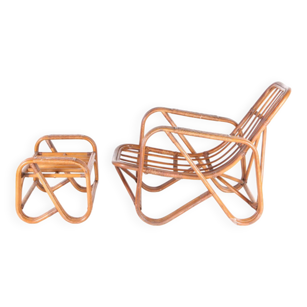 Chaise longue en rotin