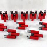 Set of 10 mid-century red and chrome wall lamps by Stilnovo, Italy 1970s