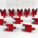 Set of 10 mid-century red and chrome wall lamps by Stilnovo, Italy 1970s