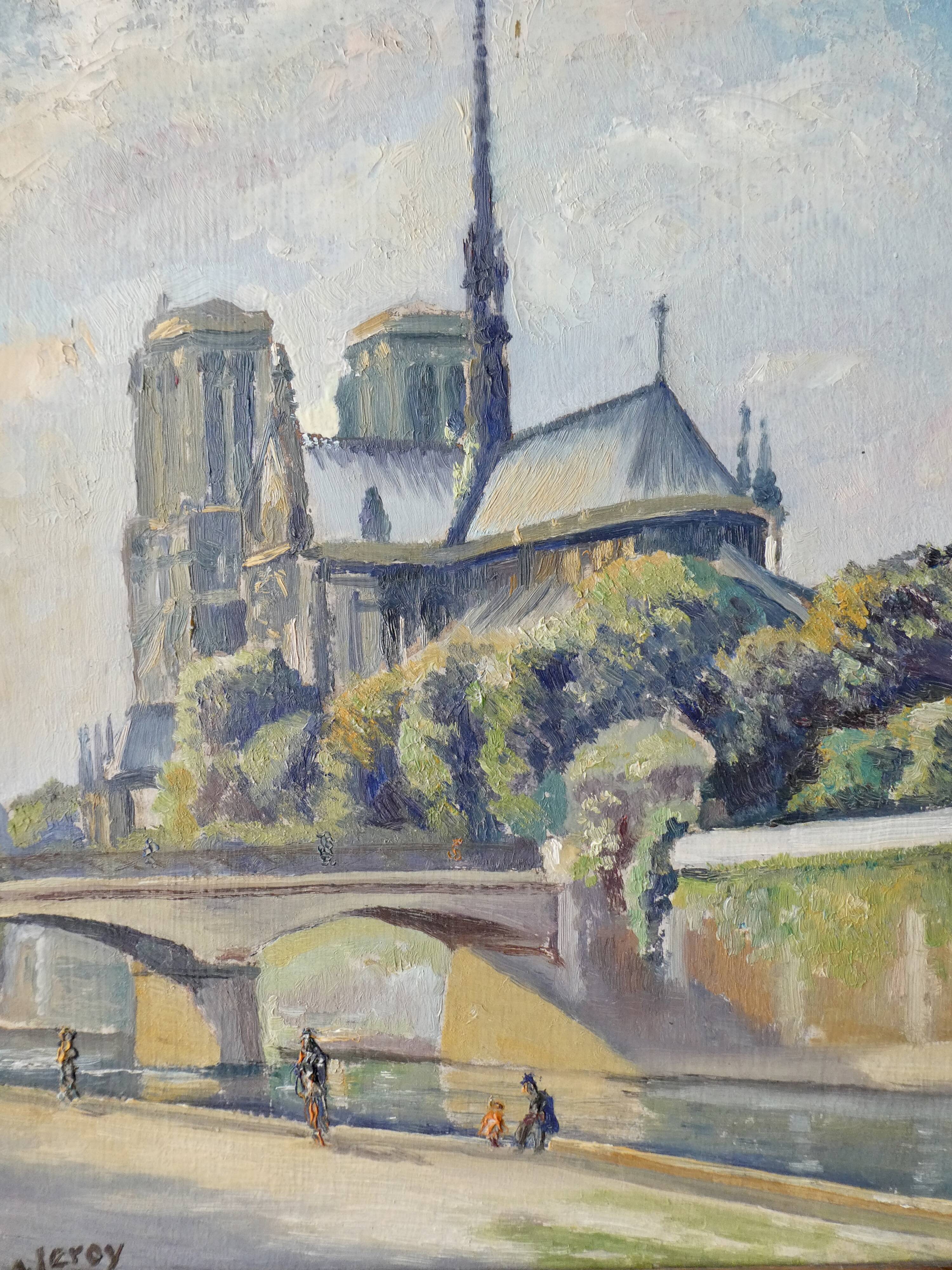 Table, oil representing Notre Dame de Paris