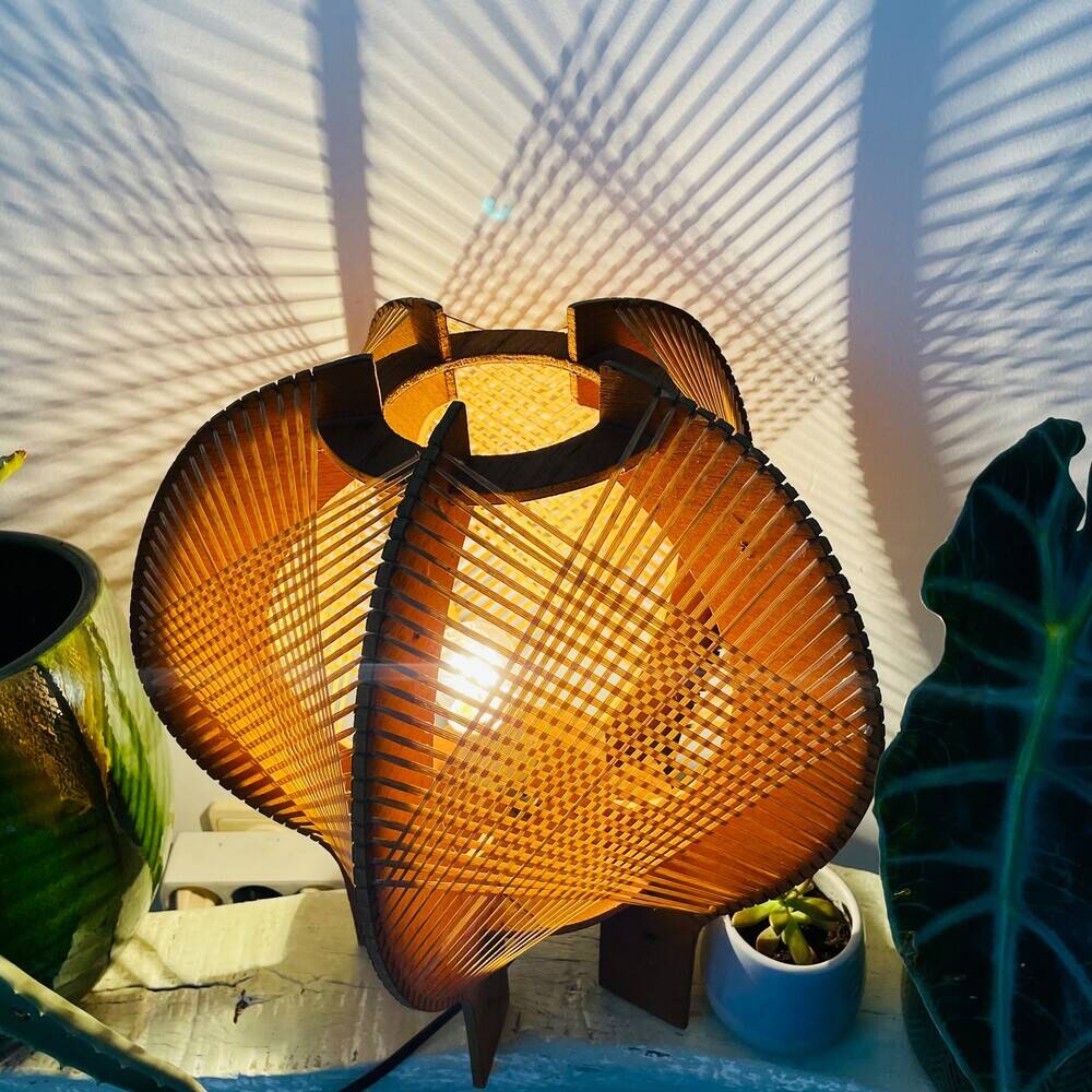 Mid century sculptural wooden table lamp