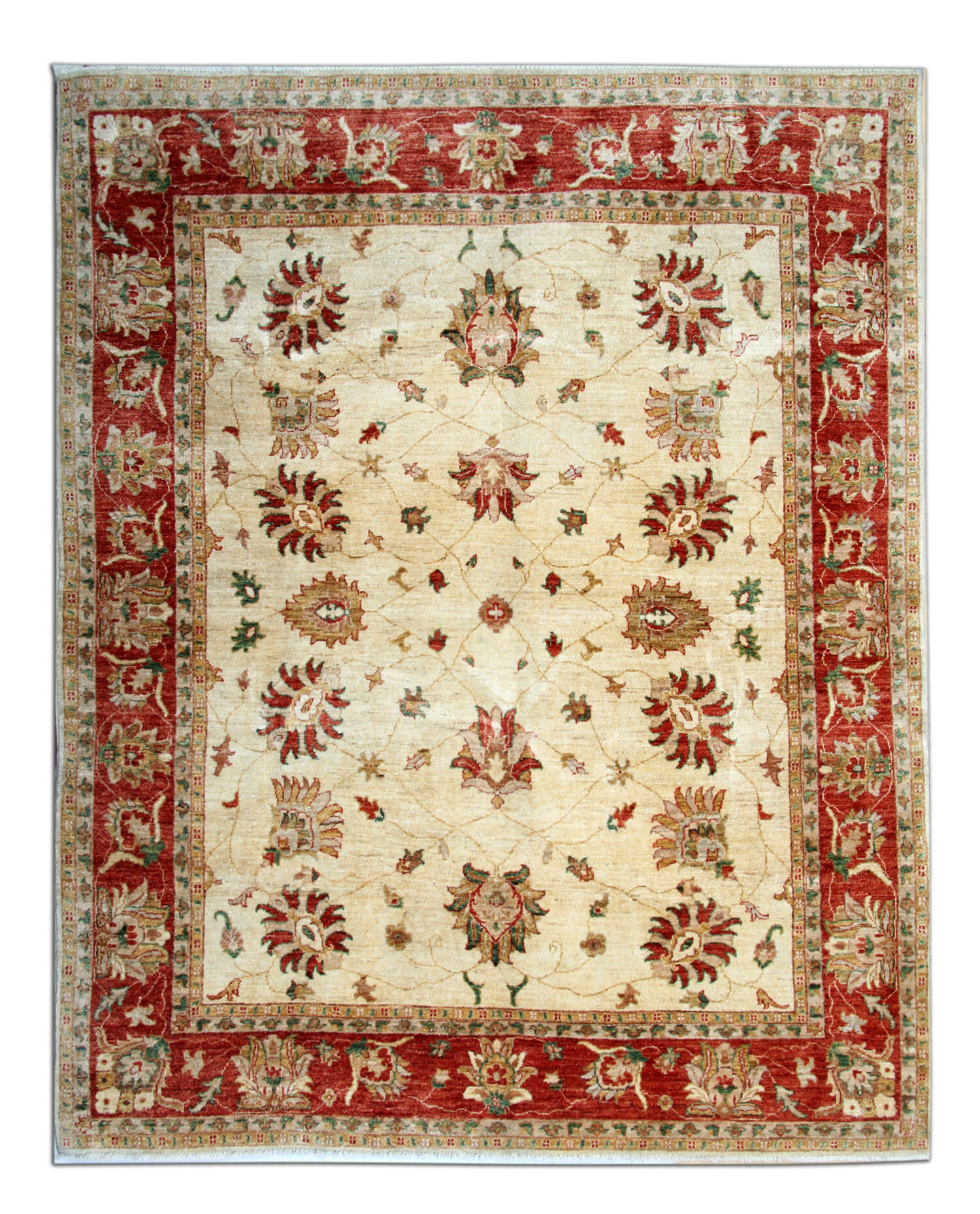 Handwoven cream wool ziegler rug traditional afghan carpet 198x249cm