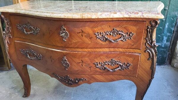 COMMODE EN BOIS DE ROSE 2 TIROIRS PLATEAU EN MARBRE OCRE