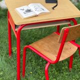 Vintage school table and chair in wood and metal