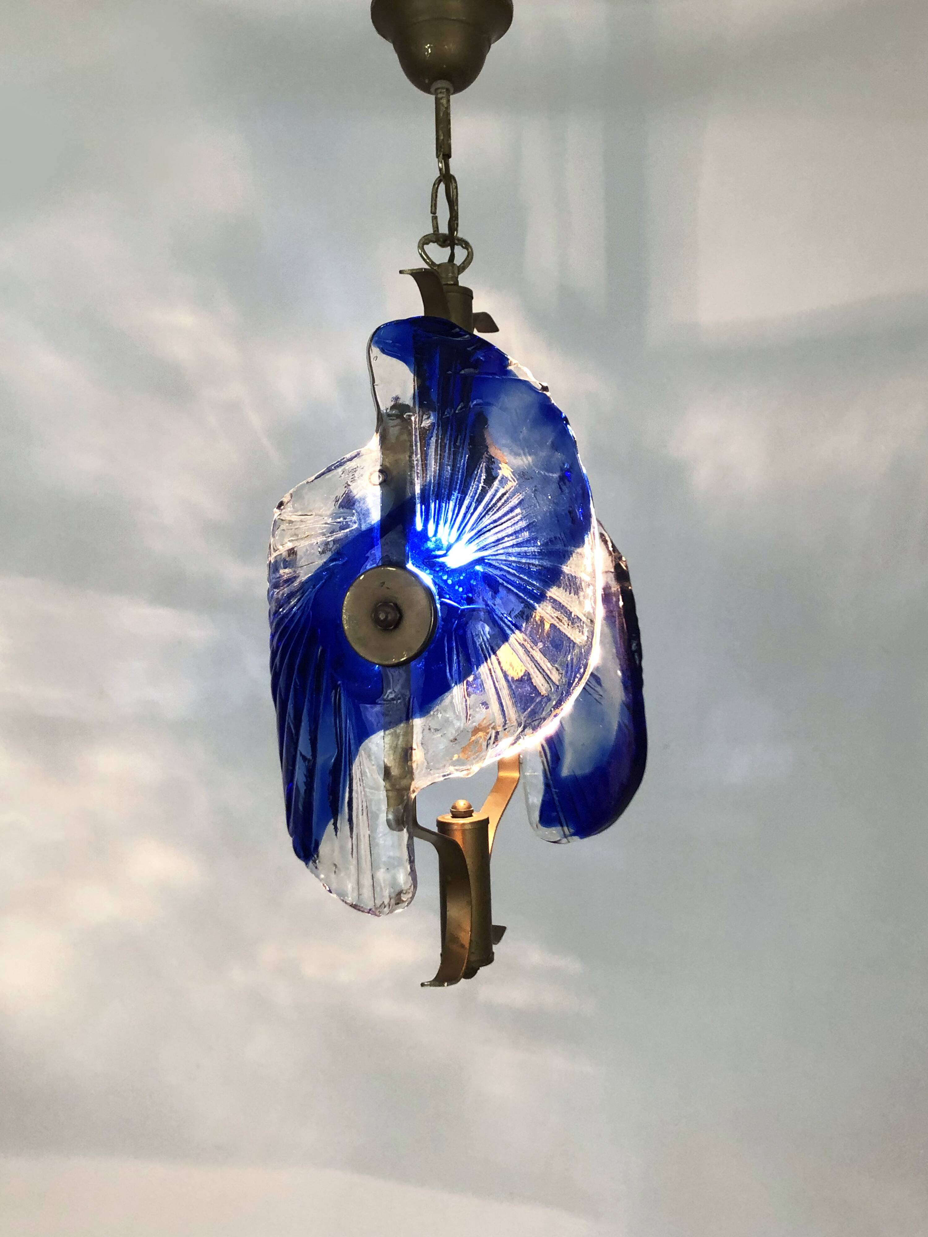 Murano blue glass chandelier suspension. 80 years