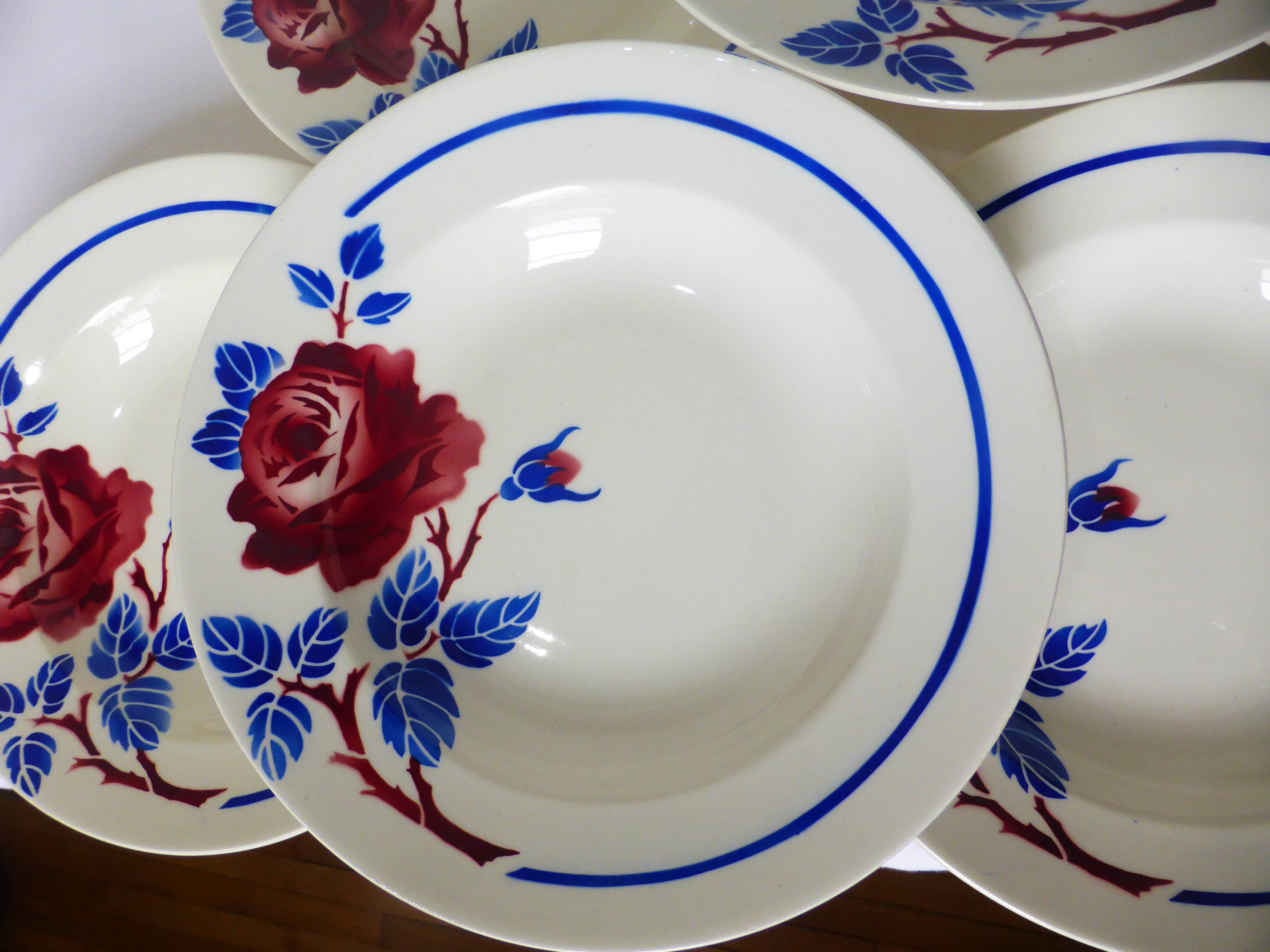 6 vintage K&G Luneville soup plates, Chantal model 221004