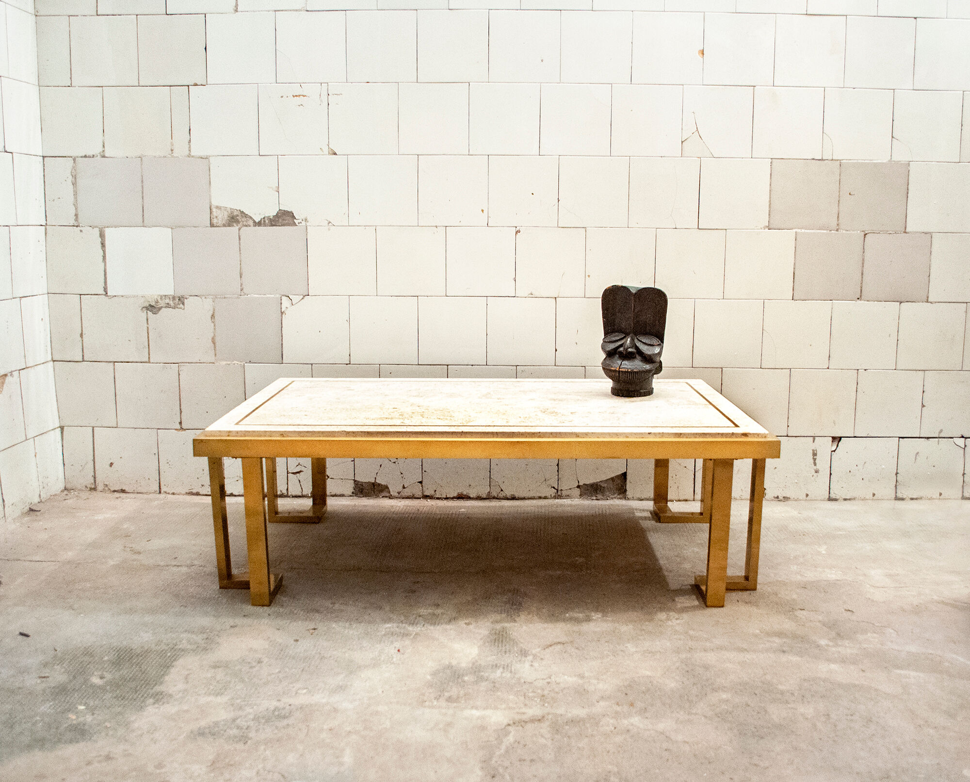 Brass coffee table and Travertine Italia 1970s