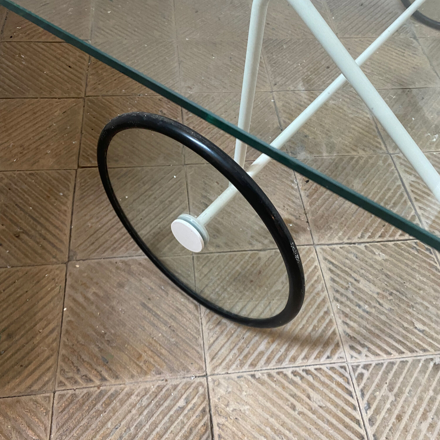 Italian glass coffee table with castors