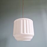Large Art Deco pendant light in white opaline, 1920s-30s