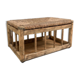 Banc-coffre en bois et paille (rénové)
