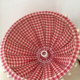 Lampshade in red gingham fabric and white pompoms