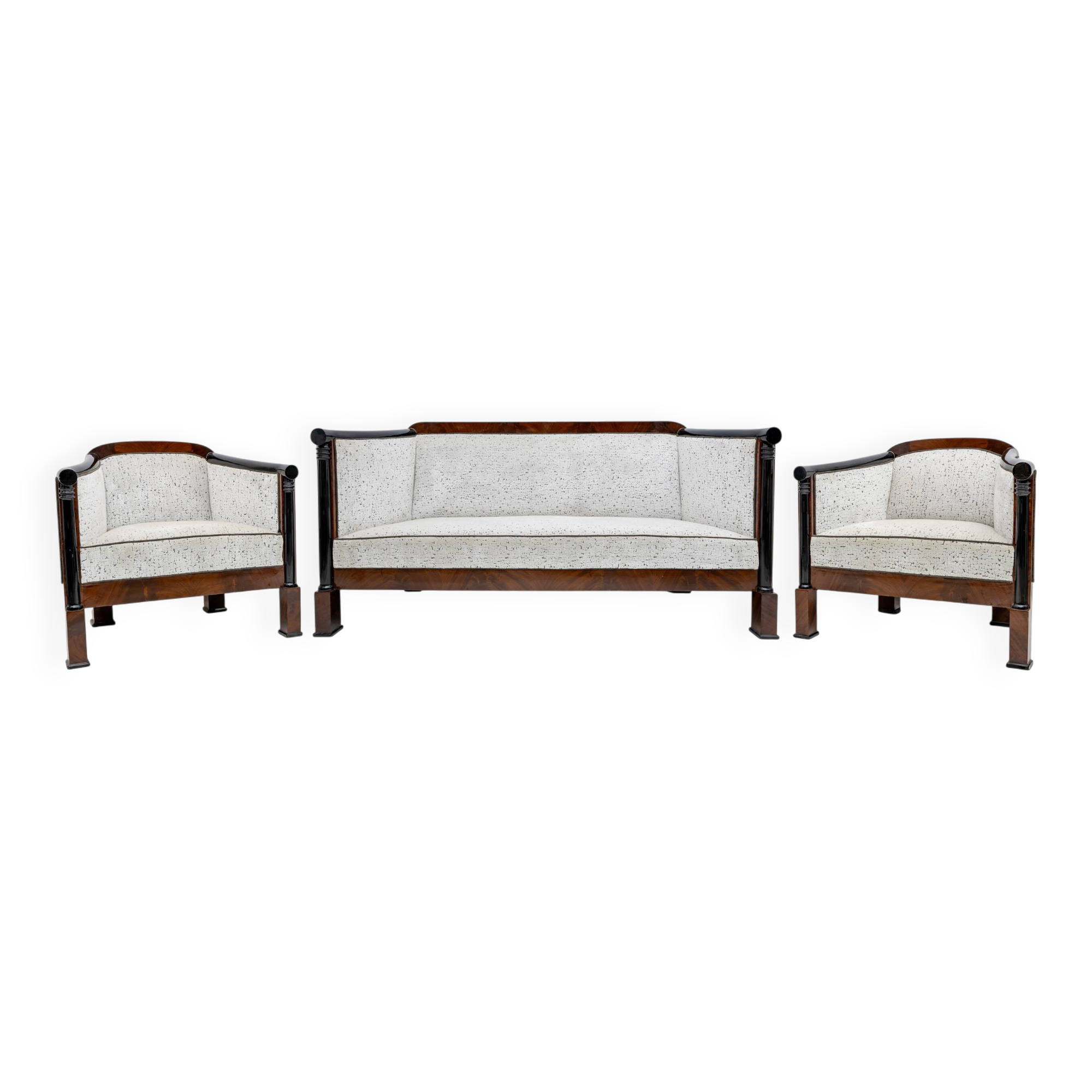19th Century Biedermeier Mahogany Feather Two Armchairs and Sofa, Vienna