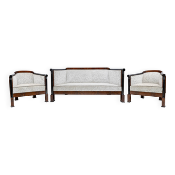 19th Century Biedermeier Mahogany Feather Two Armchairs and Sofa, Vienna