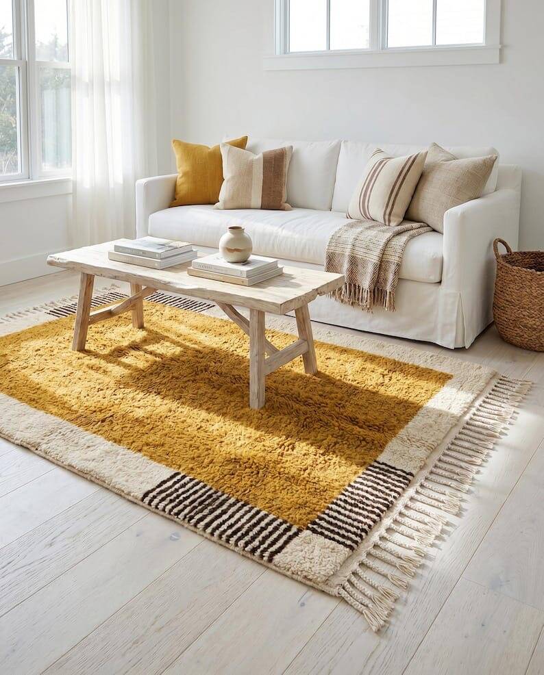 Handmade traditional natural wool rug size 2/3 m