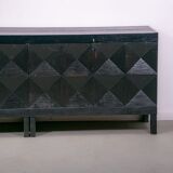Black oak brutalist sideboard by Jean Batenburg with graphical doors for MI, Belgium
