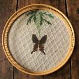 Round tray bamboo vintage butterflies