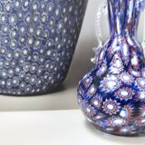 Vase en verre de Murano bleu attribué à Fratelli Toso avec des murrines, Italie