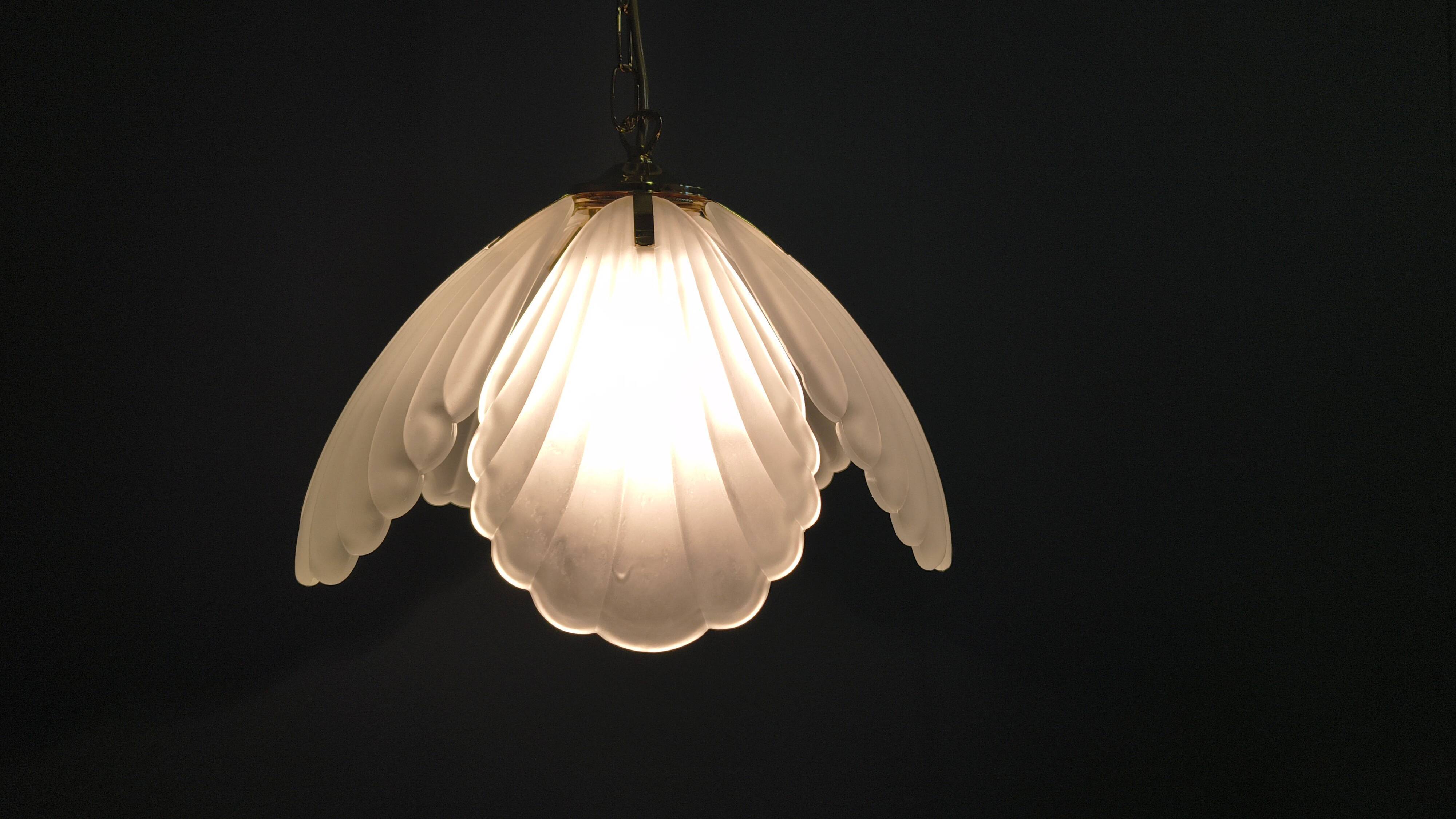 Vintage Italian glass and brass chandelier, 1970s