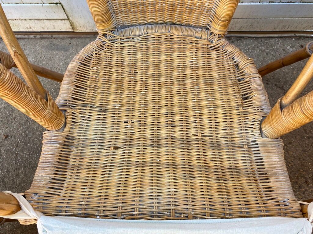 Set of 3 armchairs in rattan and wicker vintage