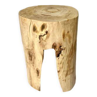 Brutalist solid wood bedside table stool
