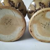 Duo of naturalistic stoneware vases – oak branches & acorns in relief