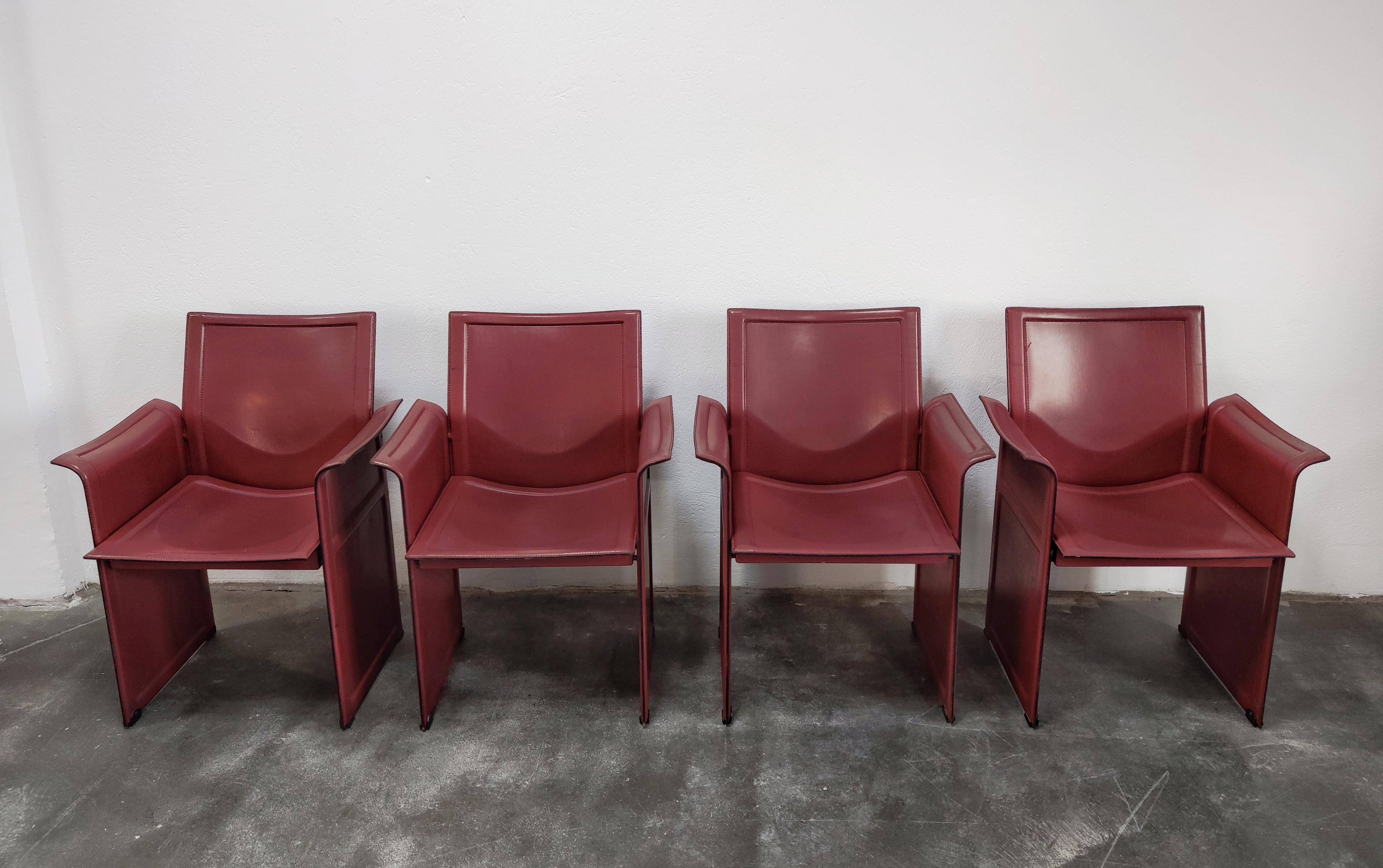 Chaises en cuir par Tito Agnoli pour Matteo Grassi, Modèle Korium, 1979