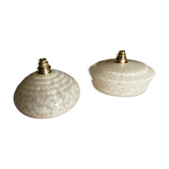 set of 2 suspensions-lampshades art deco in white clichy glass