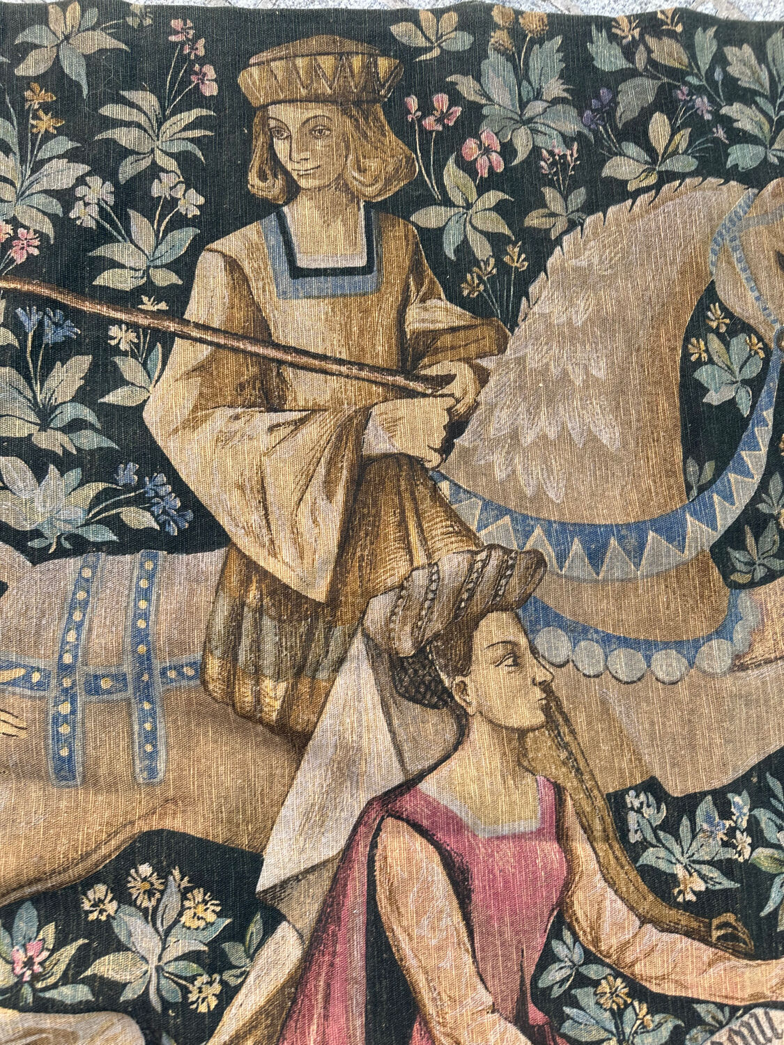 Vintage tapestry hand-screen printed in France