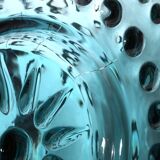 Vintage Teal Blue Glass Vase: Mid-Century Modern Sunburst Design / 1969