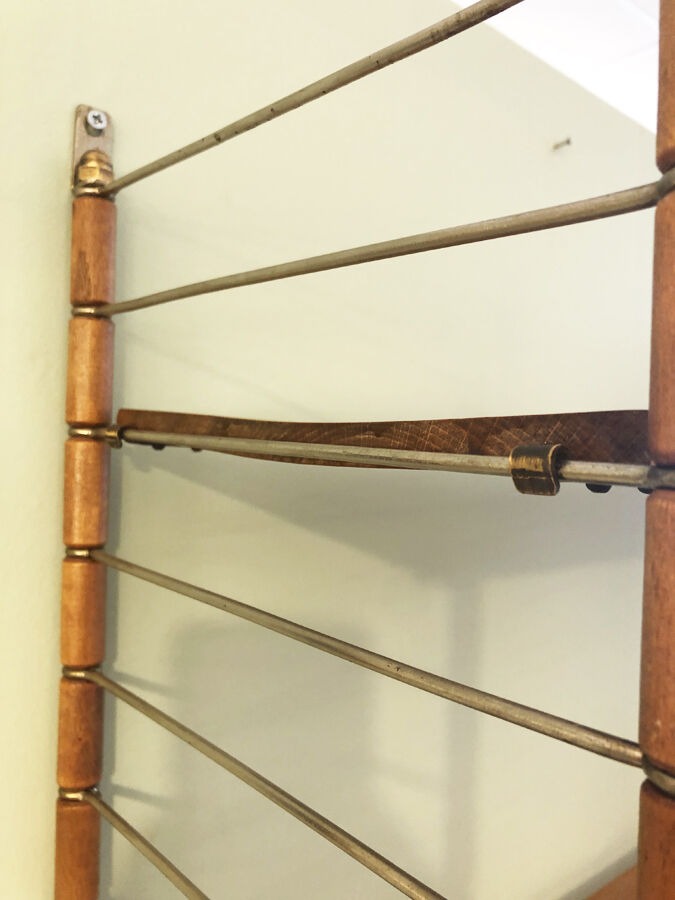 Vintage wall shelf, wood and brass, 1960