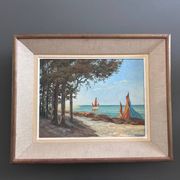 Painting of sailboats on the coast