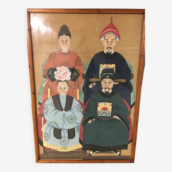 Tableau portrait de famille de 4 dignitaires chinois