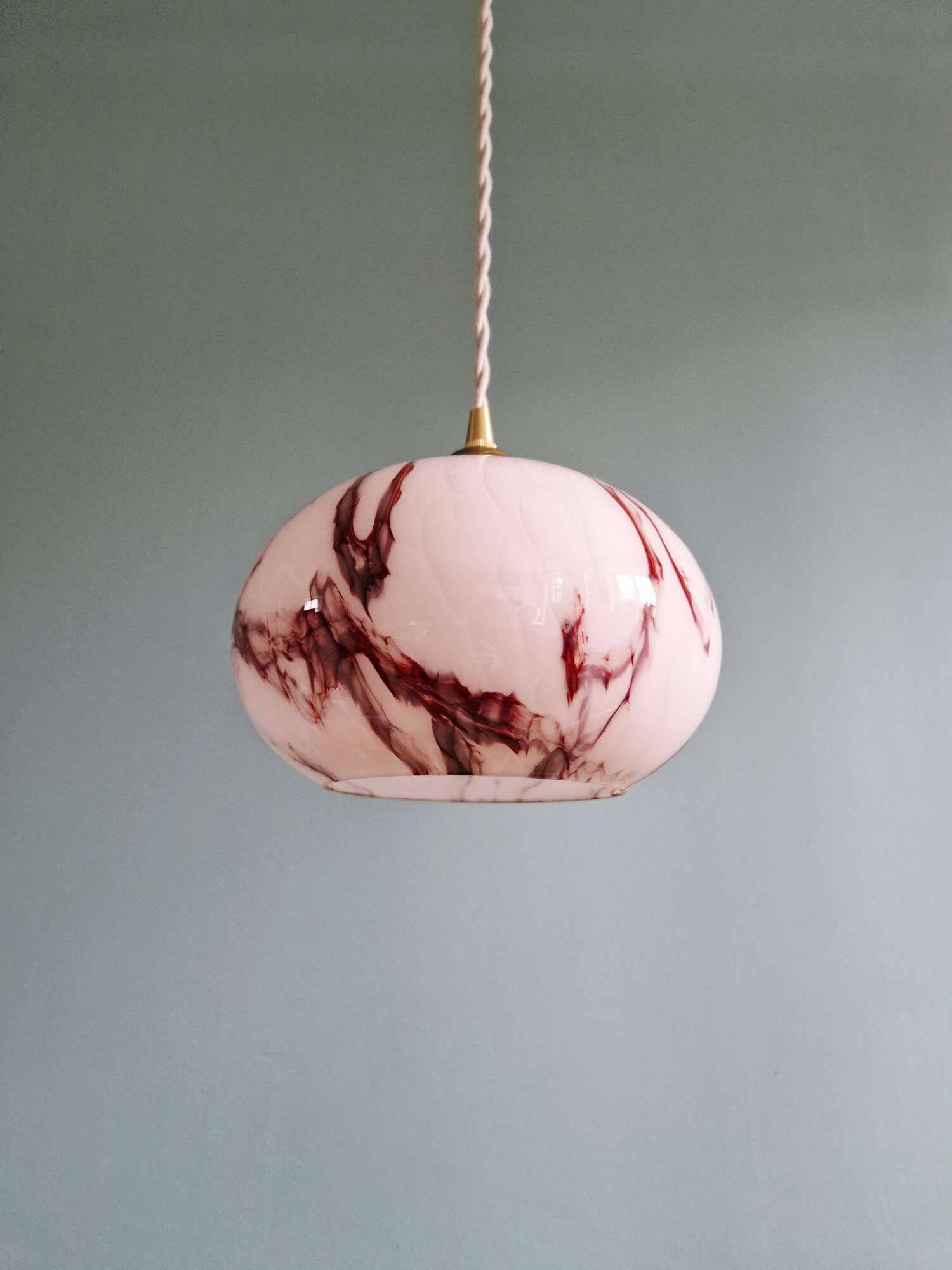 Art Deco pendant light in pink marbled opaline, Scailmont, 1920s-30s.