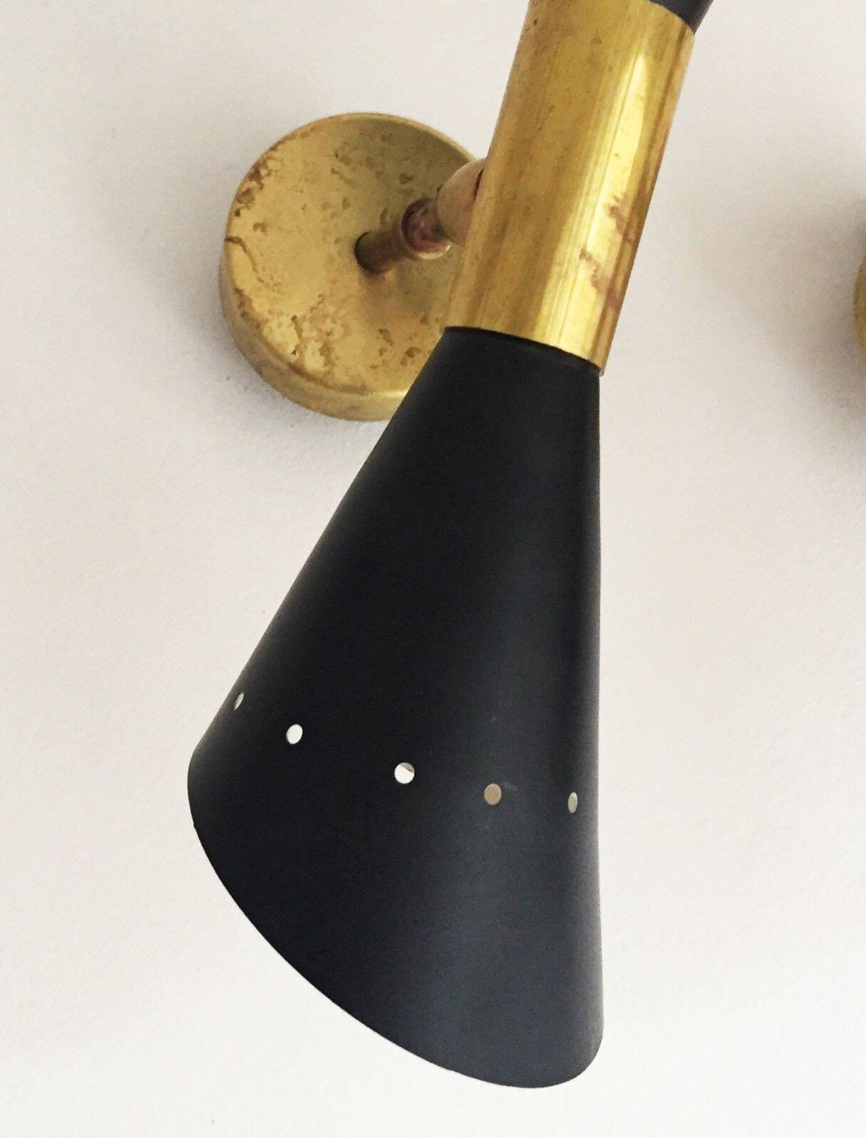 Pair of Italian design flute wall lights from the 1950s