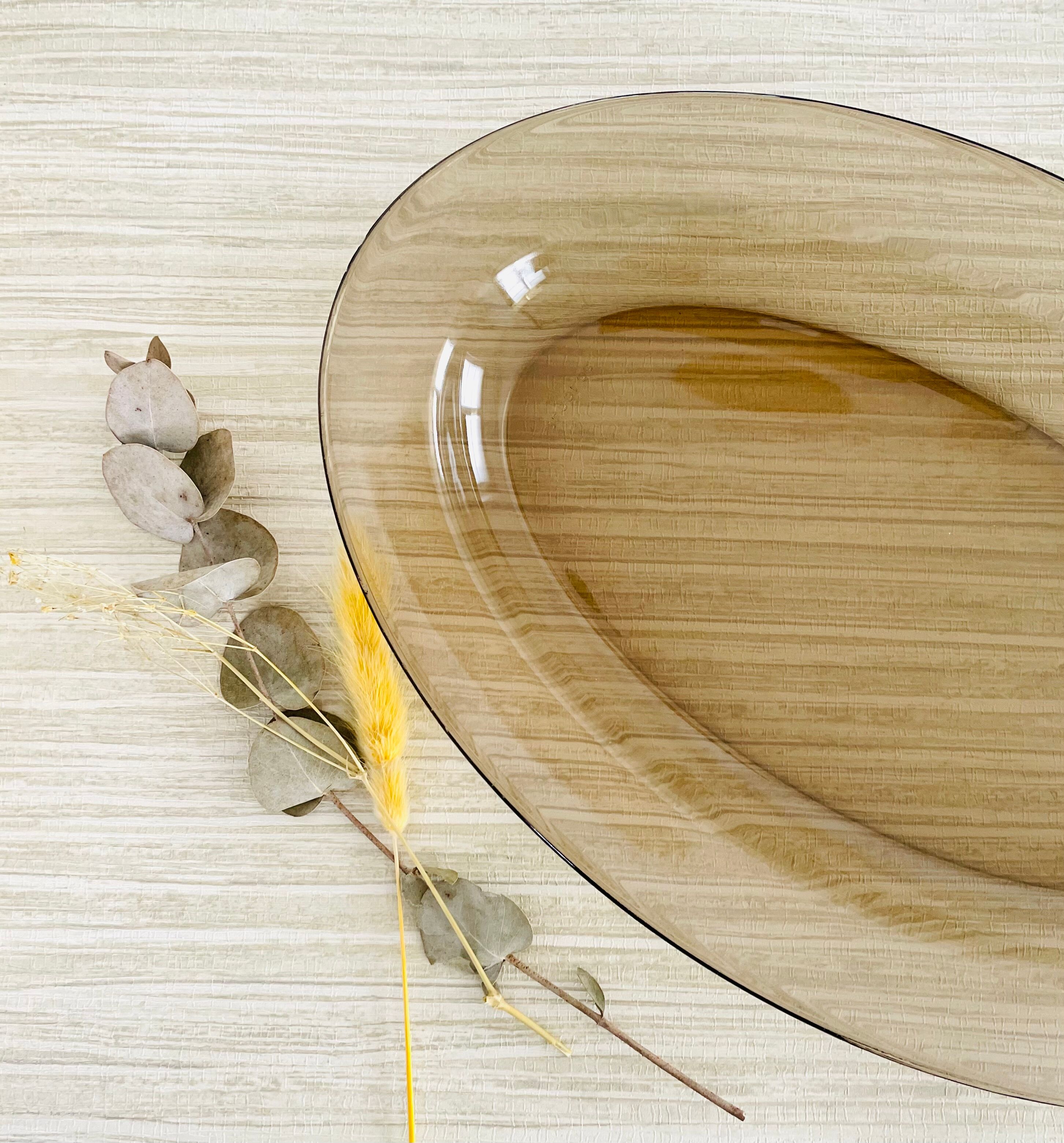Set of 2 vintage oval dishes in Arcoroc "Shell" smoked glass France