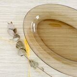 Set of 2 vintage oval dishes in Arcoroc "Shell" smoked glass France