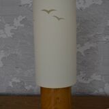 Solid wood lamp and white lampshade with bird pattern