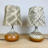 Pair of lamps sandstone lampshade wool workshop 7 suns by Bernadette Ver Eecke Scherrer