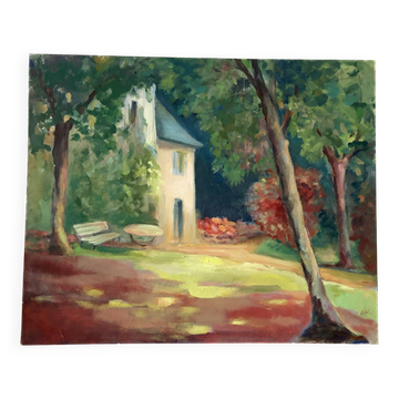 La maison dans le bois, huile sur toile
