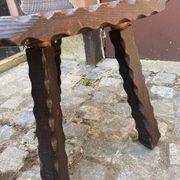 Vintage brutalist tripod chair in carved wood with wooden screw assembly XI.