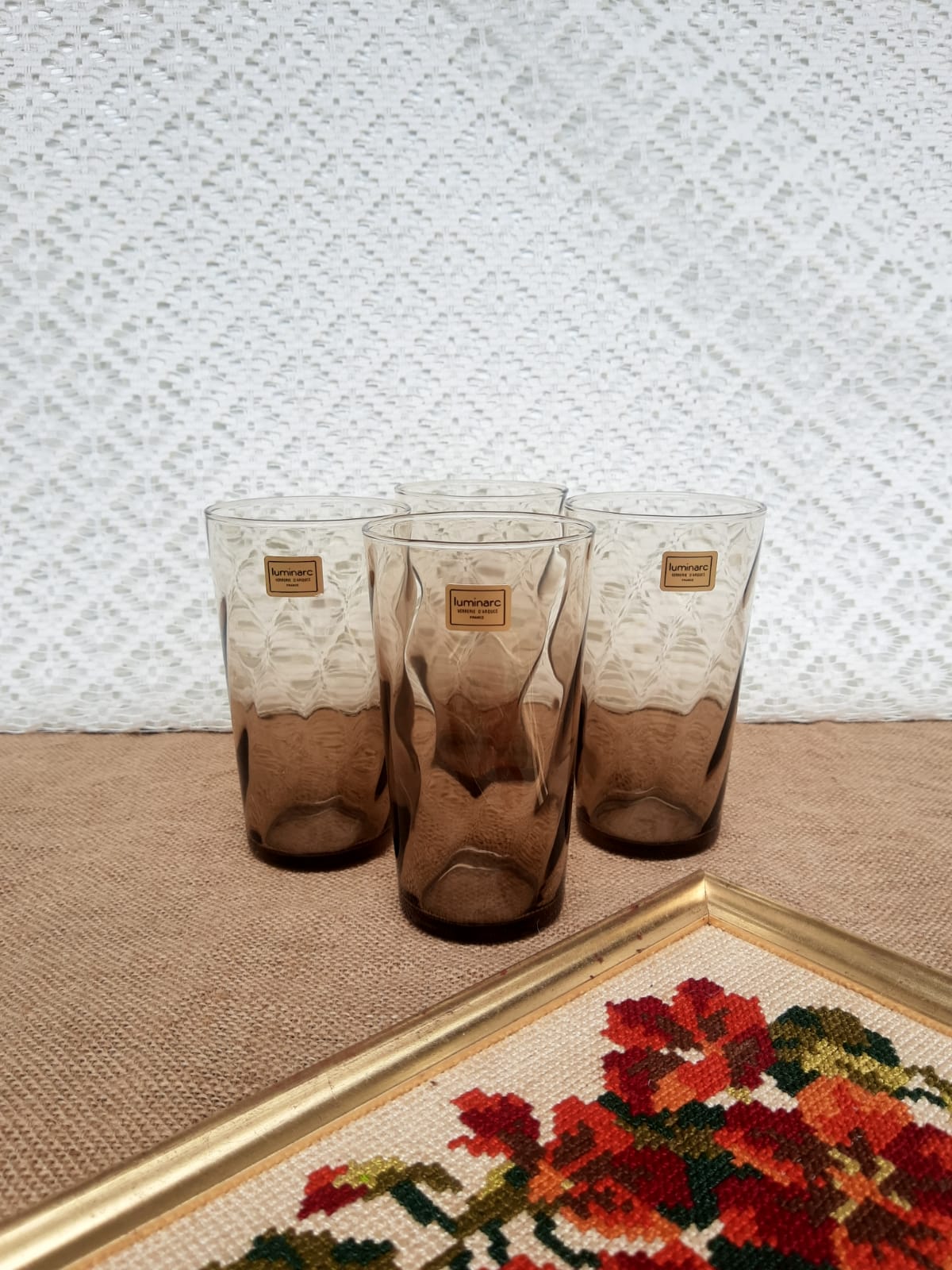 Set of 4 smoked glasses luminarc france vintage