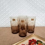 Set of 4 smoked glasses luminarc france vintage