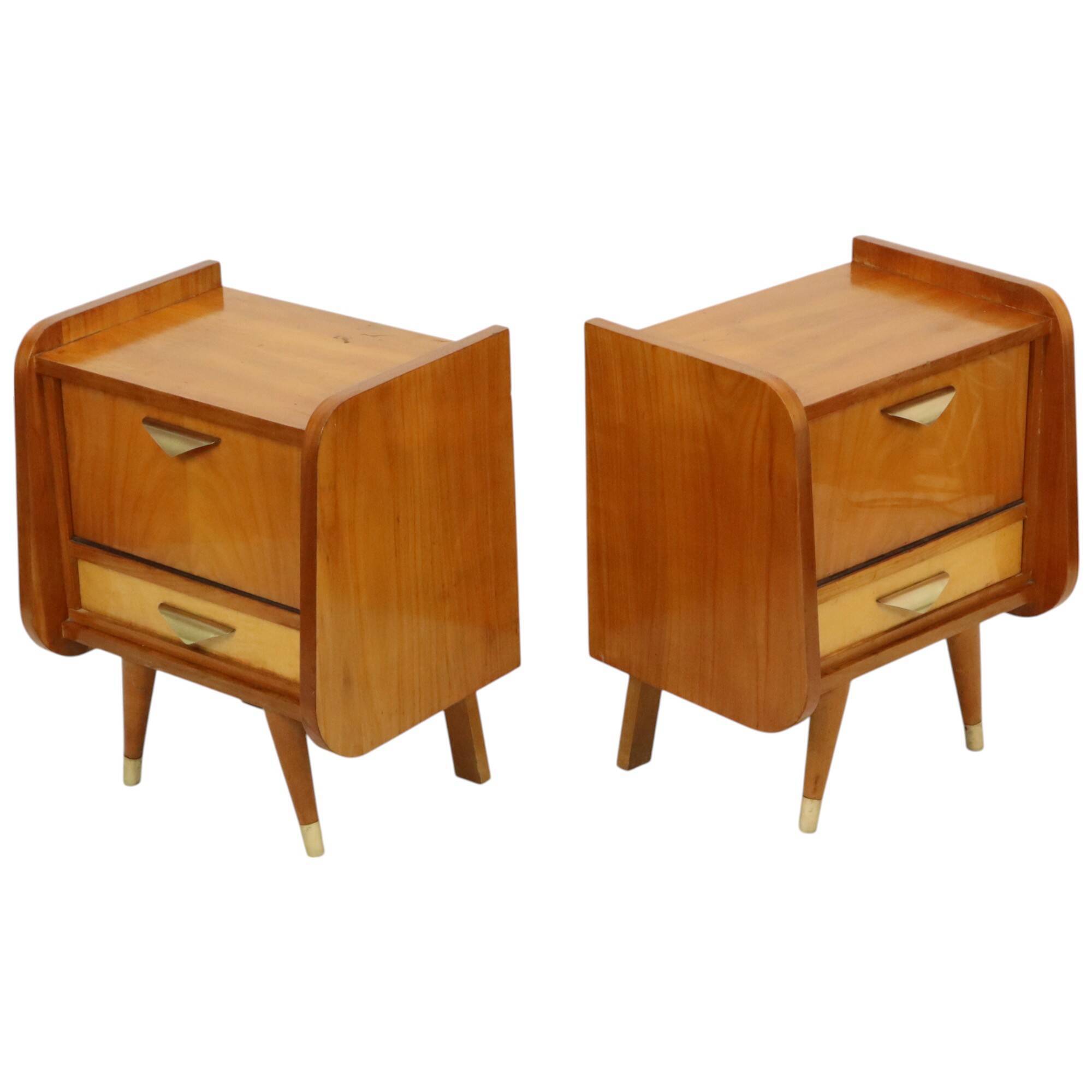 Pair of Fifties Rockabilly Wooden Bedside Tables Vintage Design