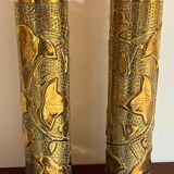 Pair vase brass shell pattern of leaves