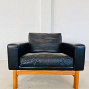 VINTAGE MID-CENTURY POUL M. VOLTHER  LEATHER AND OAK LOUNGE CHAIR 1960,s