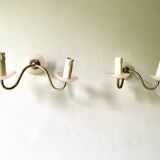Pair of double pink glass wall lights