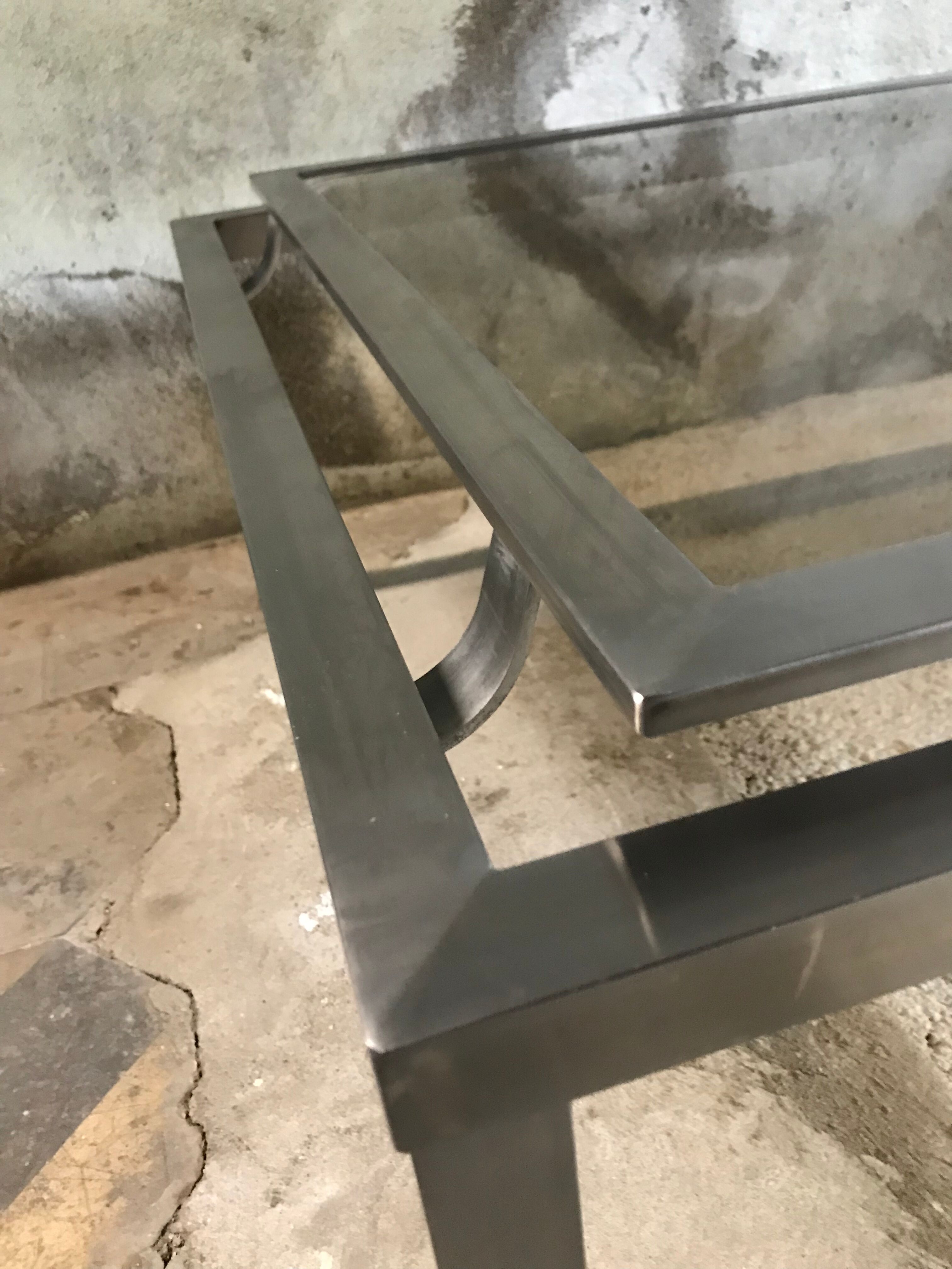 Vintage 1970 stainless steel coffee table and smoked glass
