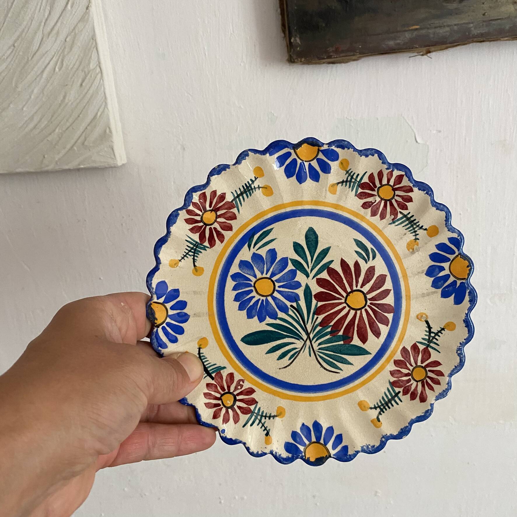 Henriot Quimper dessert plates, hand-painted earthenware.