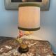 Lamp, Capodimonte, porcelain flowers, polychrome, brass leaves, cherry marble base, lampshade