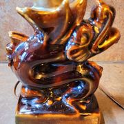 Old vintage ceramic lamp and rope lampshade 40s 50s